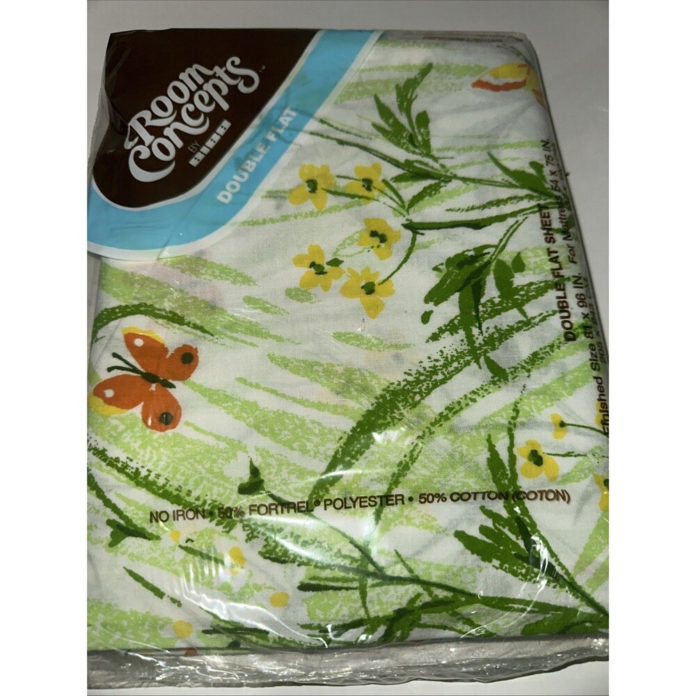 Vintage Room Concepts Bibb Spring Meadow Butterflies Flowers Double Flat Sheet